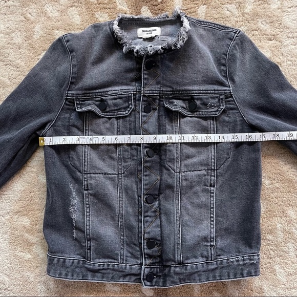 Zadig & Voltaire Kioky Gris Love Now Embroidered Collarless Denim Jacket Black S - Picture 5 of 14